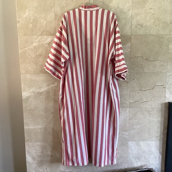 Savile Row Vintage Stripe Cotton Robe 80s Chambray Resortwear Lounge Unisex OS - Picture 7 of 8